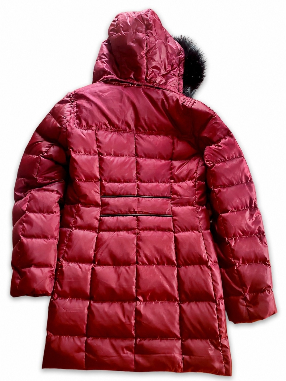 Lands End Womens Parka Puffer W Removable Hood- Burgundy Down Jacket - Fitted XS - Picture 2 of 6